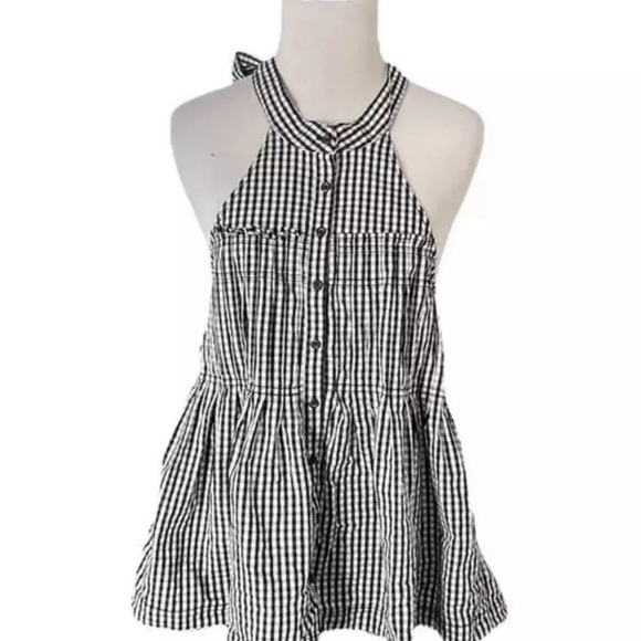 Free People Take it Easy Gingham Halter | Black/White | Small - Picture 2 of 10